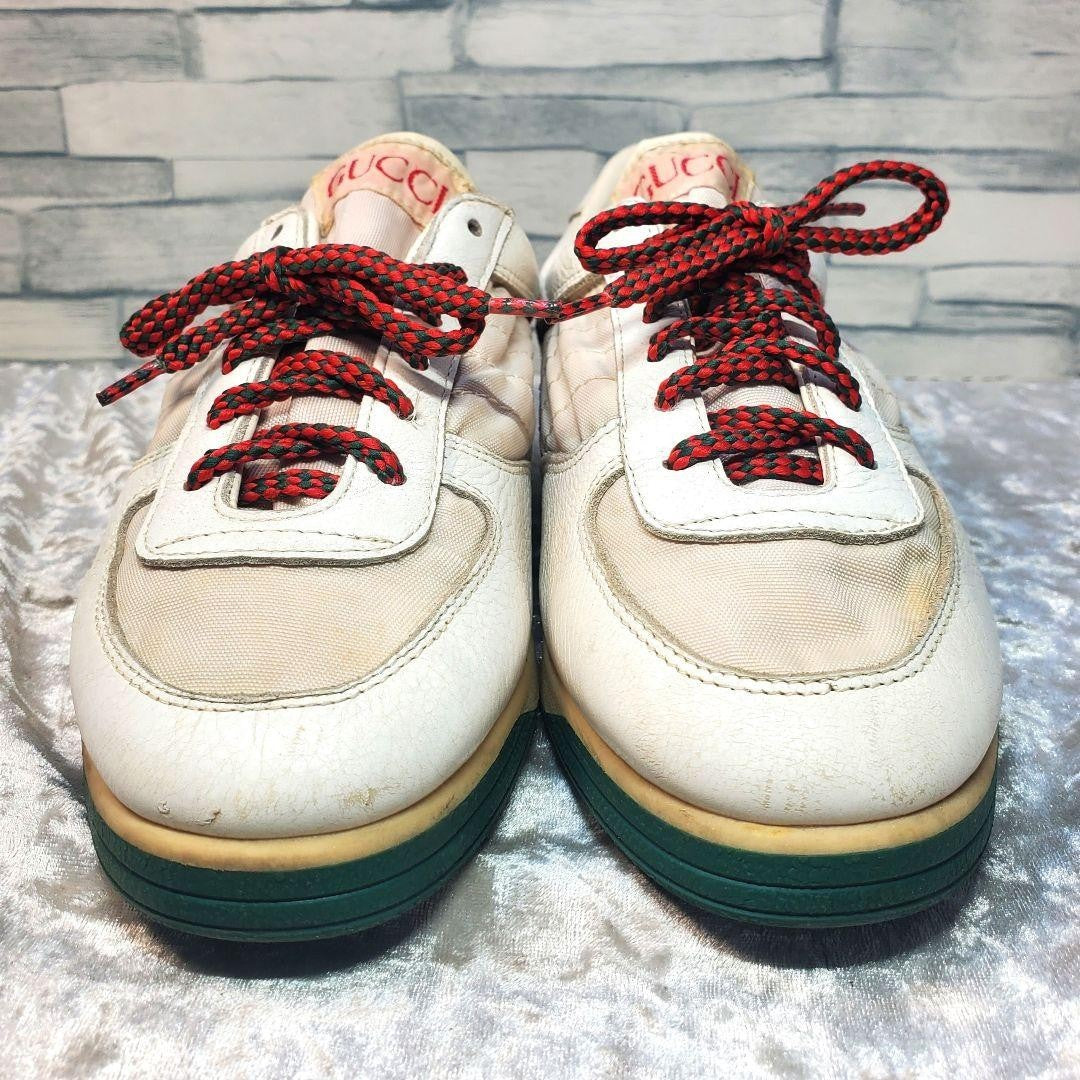 Rare GUCCI 23cm White Leather Sherry Line Low-Top Sneakers Vintage Italian Made