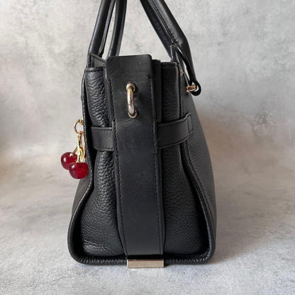 Coach 2way Leather Shoulder Bag Navy Pebbled Gold Turn Lock Detachable Strap