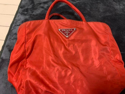 Prada Bag Plain Nylon Red Tote Bag From Japan