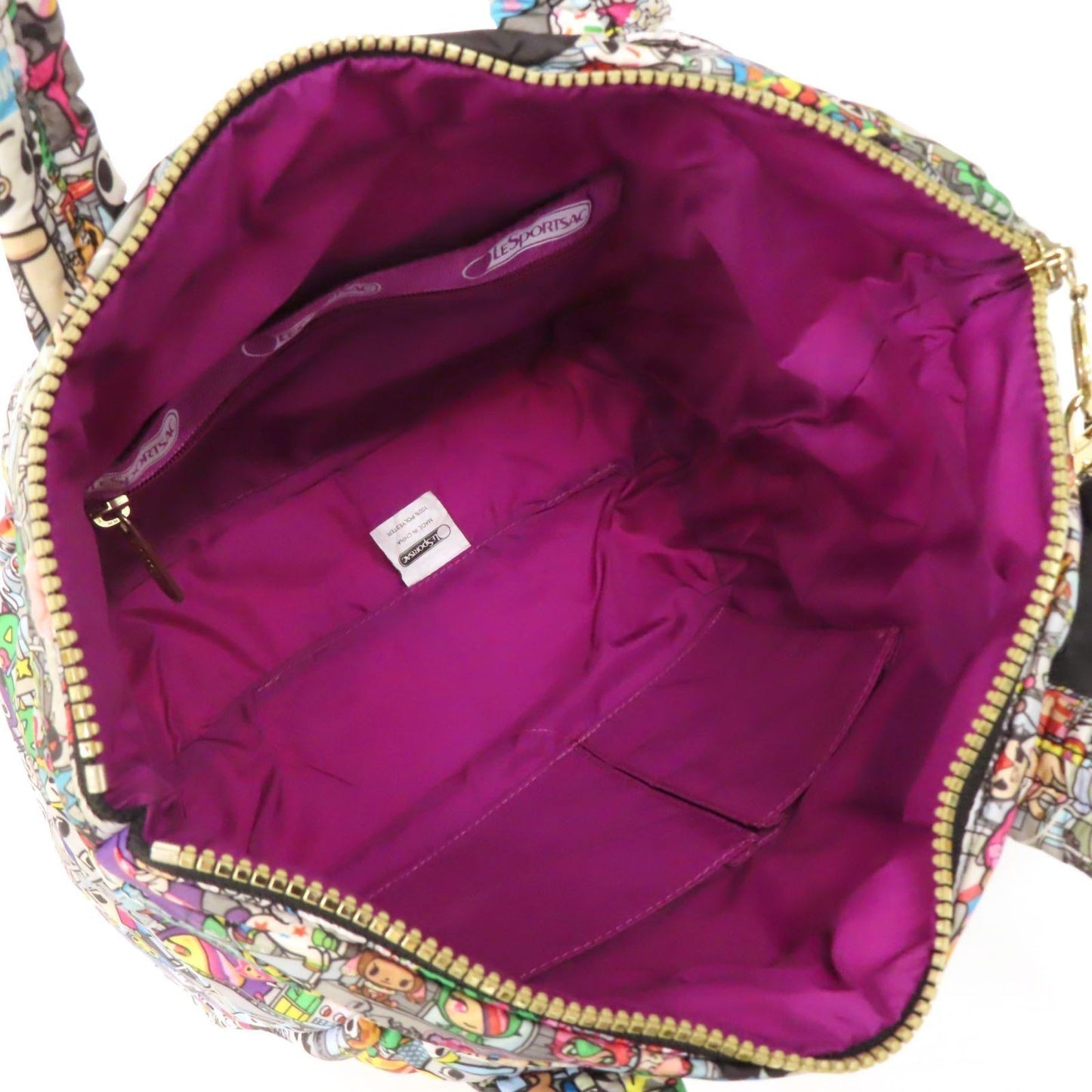 Tokidoki Le SportSac Tote Bag Gold Fittings Zip Multicolor with Cat Charm