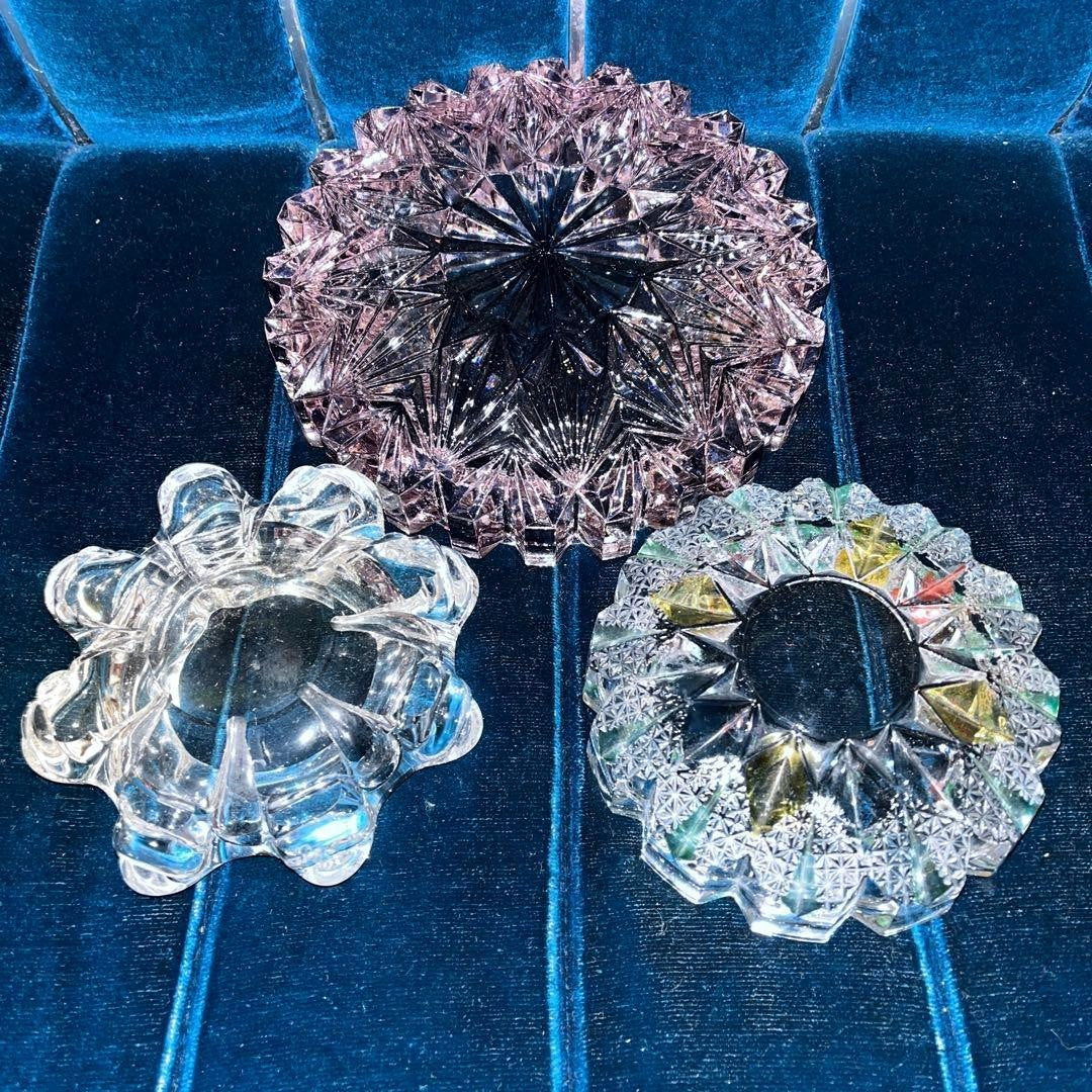 Showa Retro Glass Ashtrays (Set of 3) - New/Used, Vintage Cut Glass