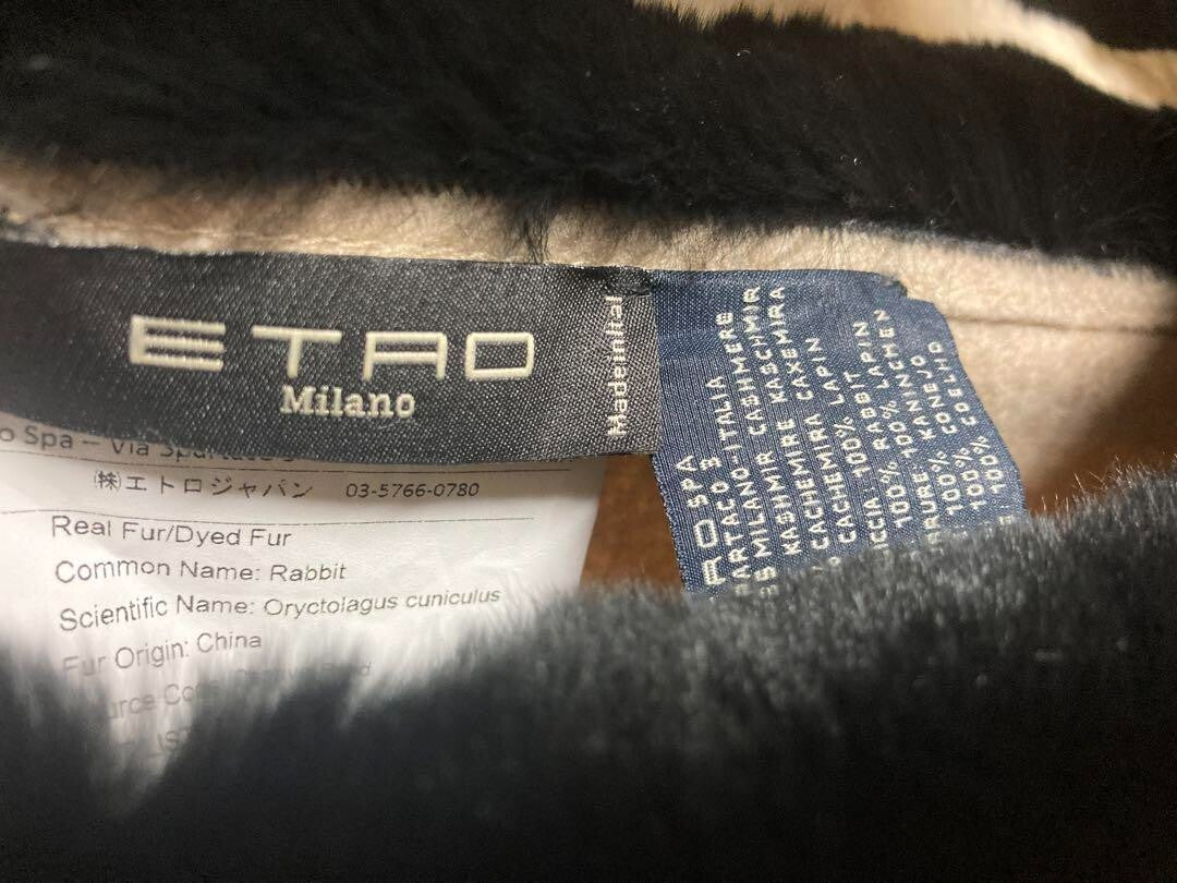Etro 100% Cashmere Rabbit Fur All-Over Print Poncho Cape Coat Used