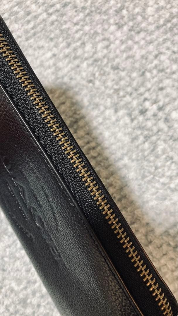 Coach men's leather long zip wallet round logo 10x19cm used