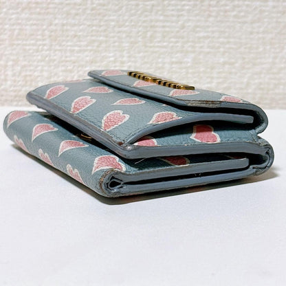 Miu Miu Trifold Wallet Logo Hardware Heart Leather Light Blue Luxury Limited Edi