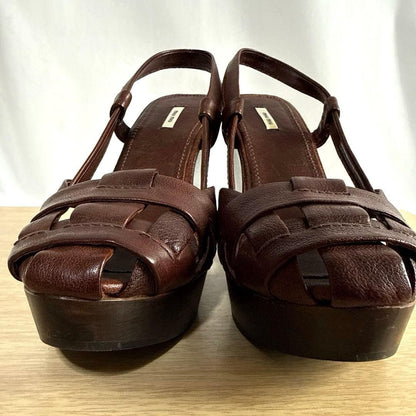 Rare Miu Miu Brown Leather Wedge Sandals 38.5 EU Beautiful Condition
