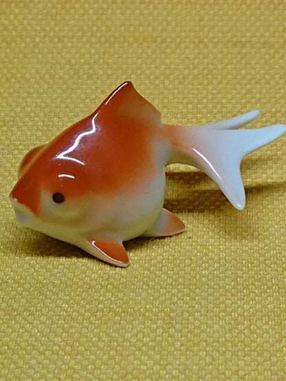 Vintage Goldfish Ceramic Pink/White Fish Crafts Freestanding Planter Japan