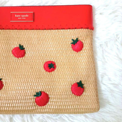 Kate Spade Tomato Clutch Bag Straw Summer Novelty embellished Clutch bag