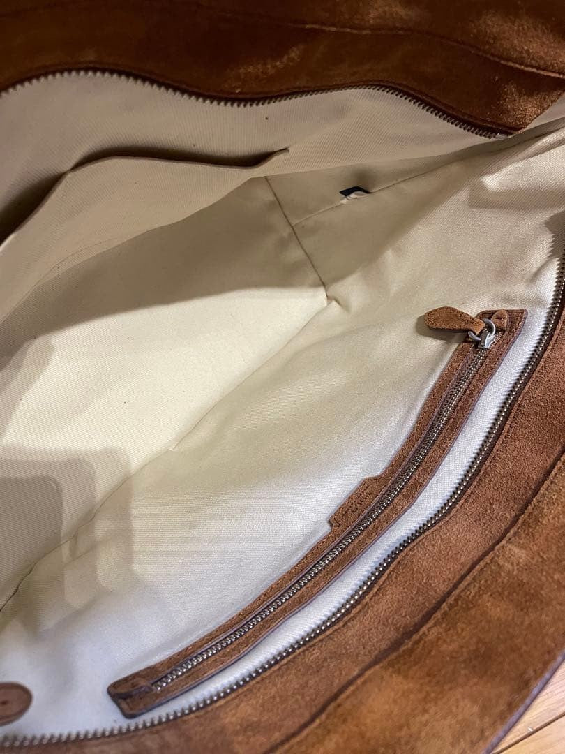 Polo Ralph Lauren Embroidery Tote Bag Handbag Purse Suede Brown USED Good Cond