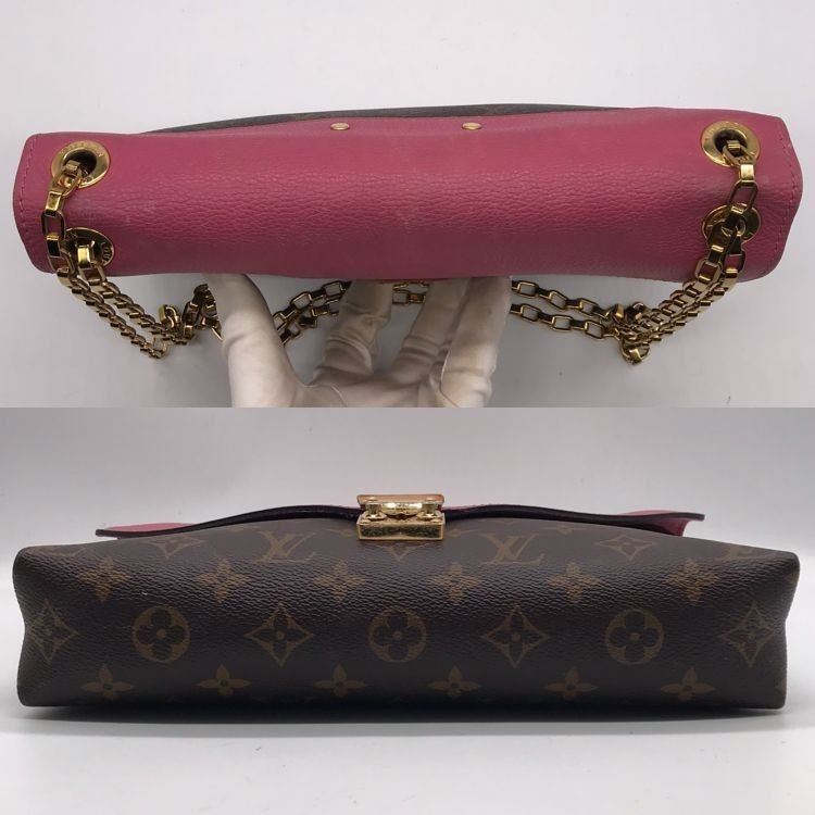 Louis Vuitton Monogram Pallas Chain Shoulder Bag Rose Brown Womens Authentic