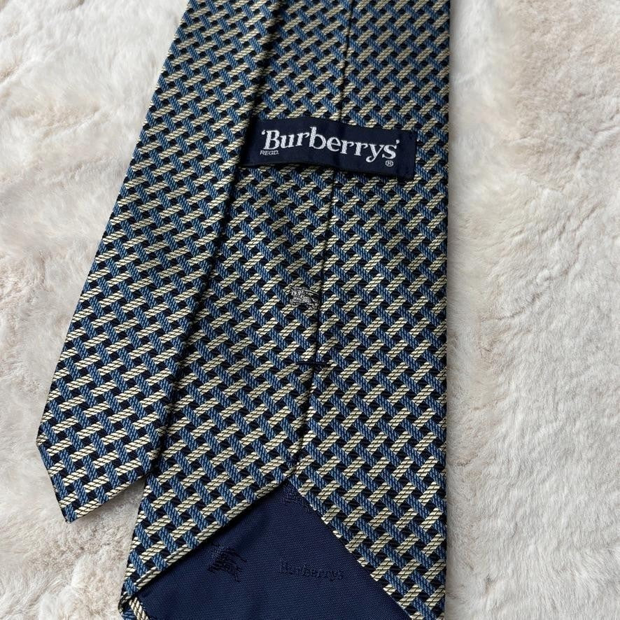 Burberry Unused Silk Tie Horse Check Blue Yellow Navy Elegant Condition