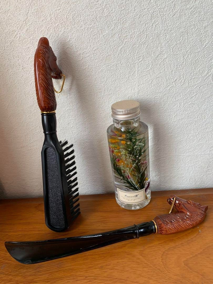 BRUSH & SHOEHORN Handle Horse Showa Retro Rare