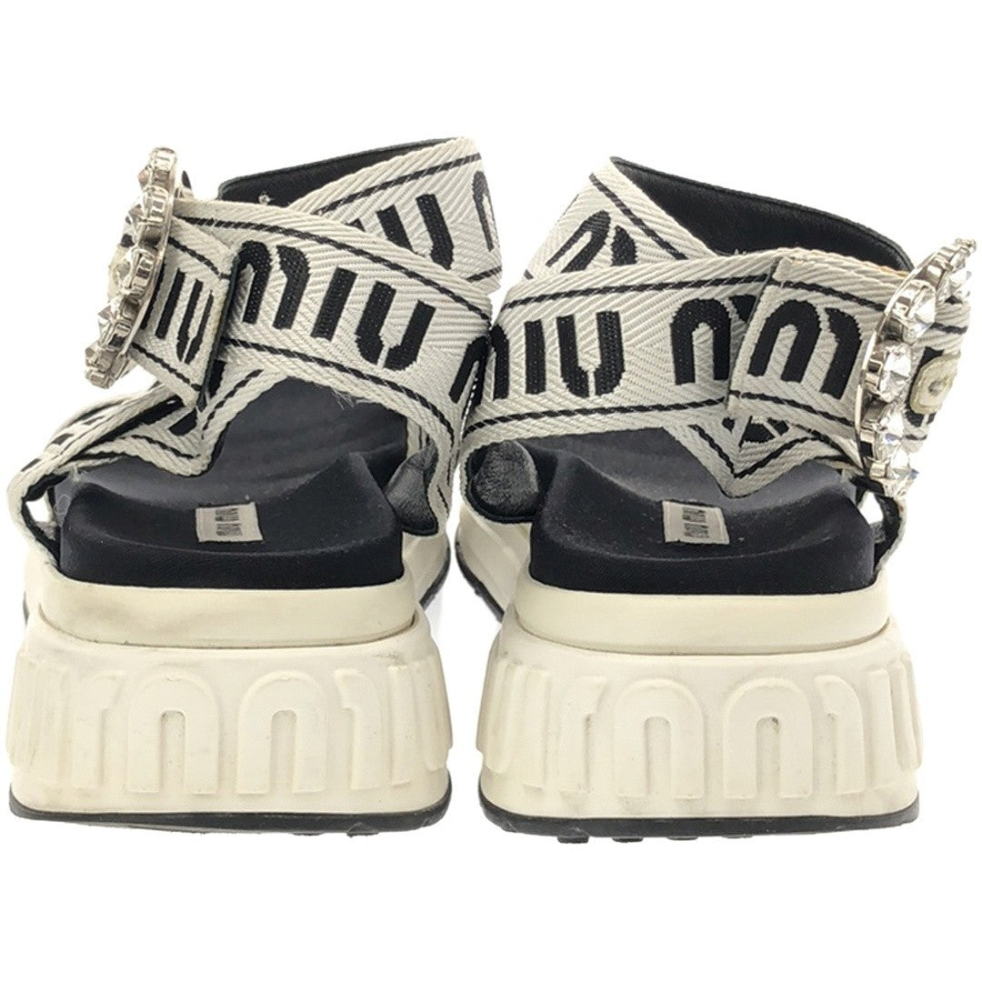 Miu Crystal Bijou Logo Strap Sport Sandals Black 35 1 2 Used MESC-0
