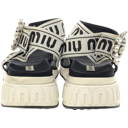 Miu Crystal Bijou Logo Strap Sport Sandals Black 35 1 2 Used MESC-0