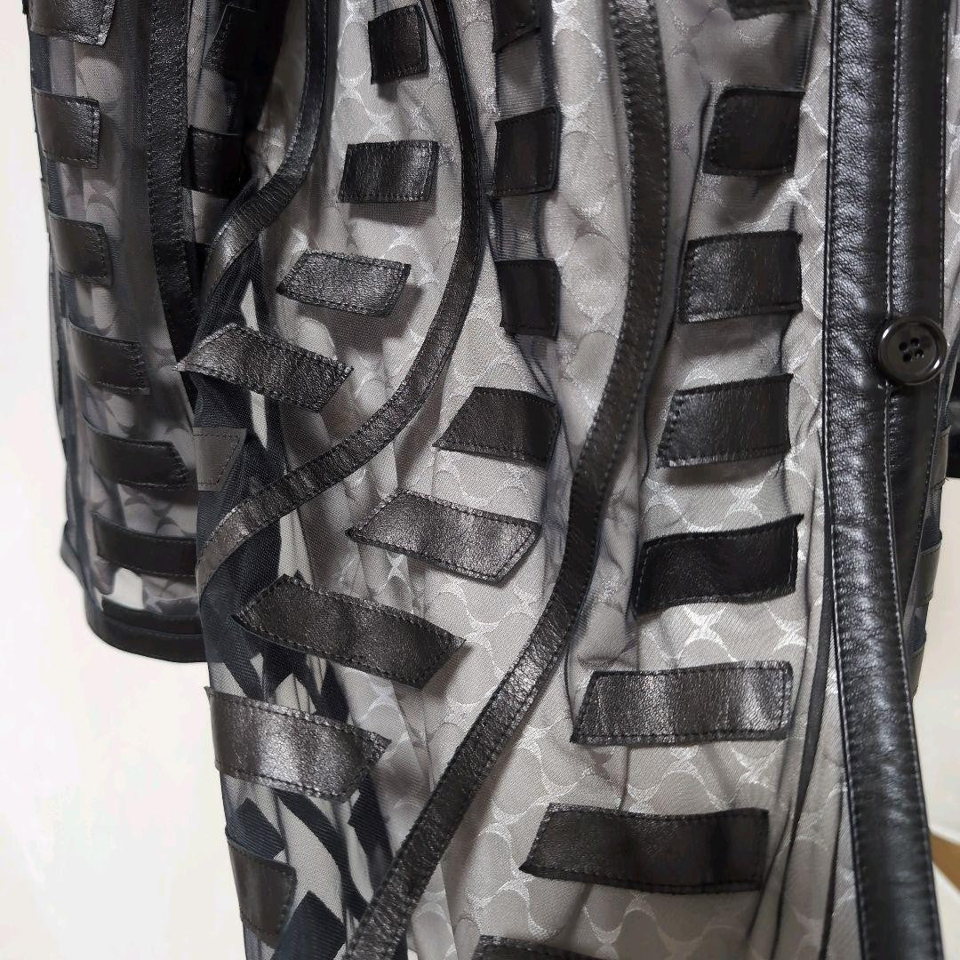 Rare ARBORENTE Made in Japan Cowhide Lamb Leather Mesh Long Coat