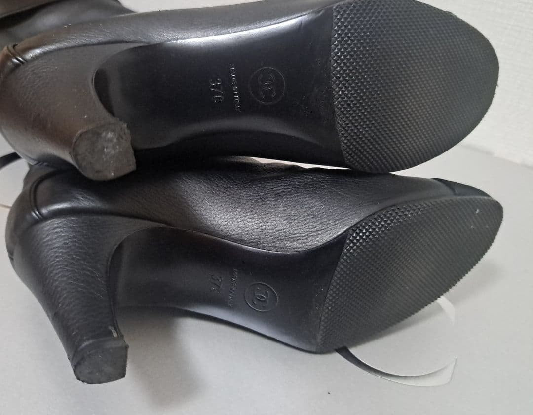 CHANEL Leather Long Boots Shoes Women Size 37 COCO MARK embroidery black