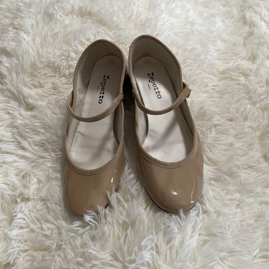 Rare Repetto Ballet Flats Strap Size EU38.5 US8.5 Beige Leather Women's Shoes