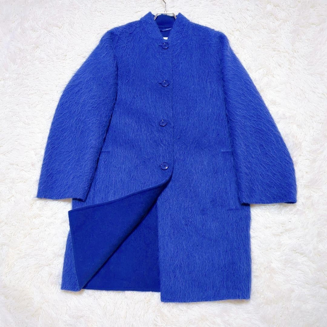 Max Mara Cutie Amano Shaggy Long Coat Jacket Blouson Women Size 40 Blue Alpaca