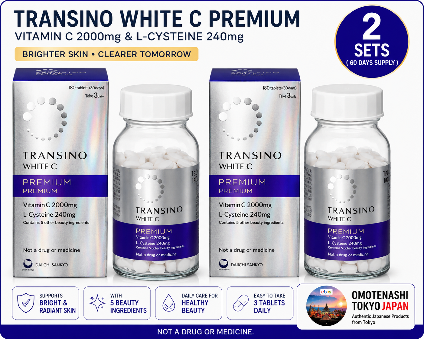 TRANSINO WHITE C PREMIUM 270 tablets 45 days Reduce age spots set of 2