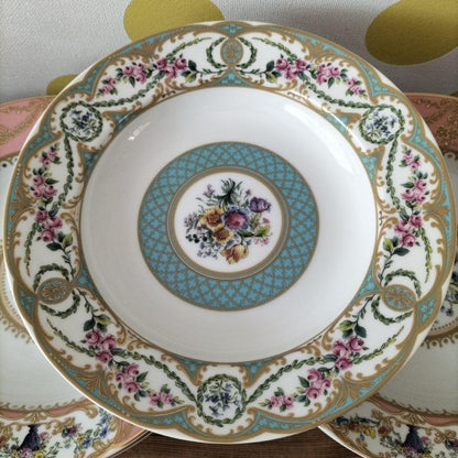Andrea by Sadek Collection Sevres Blue Pink Deep Plate Soup Plate 21cm 5 Set