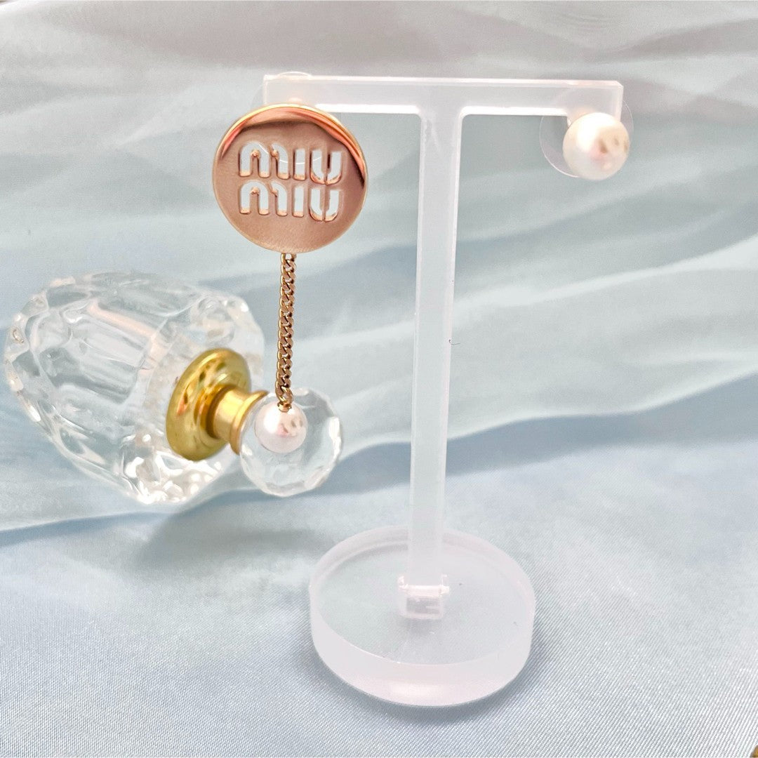 Miu Miu Logo Pearl Earrings Gold Designer Limited Edition Luxury Rare Model Wome