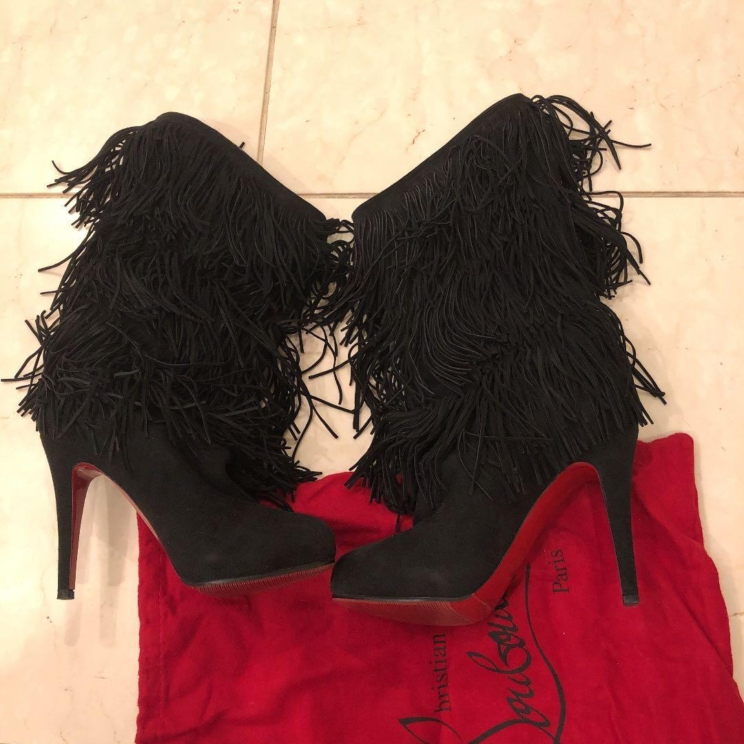 Christian Louboutin fringe short Heel Boots Shoes Women Size 35 1/2Genuine