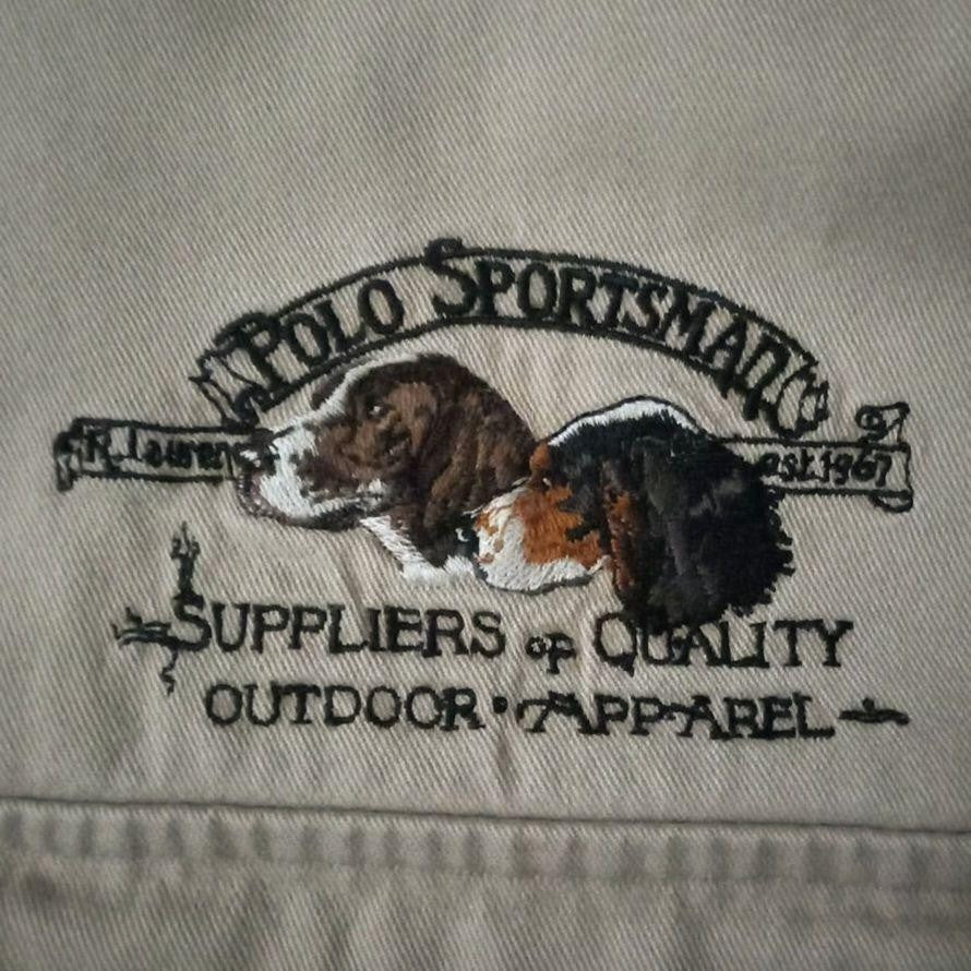 POLO by Ralph Lauren M Chino Shirt Hunting Dog Embroidery Beige Vintage EX