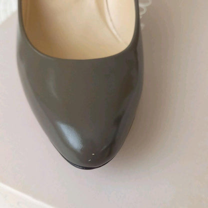 Jimmy Choo Enamel Pumps Sandals Women 34.5/US4.5 Gray WithBox Metal Heel