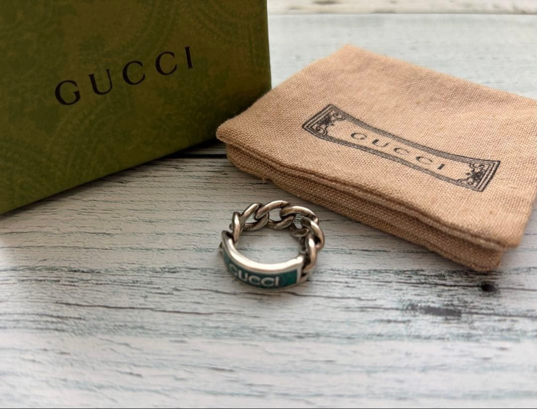 Gucci Gourmet Chain Ring, Turquoise Blue 925 Sterling Silver