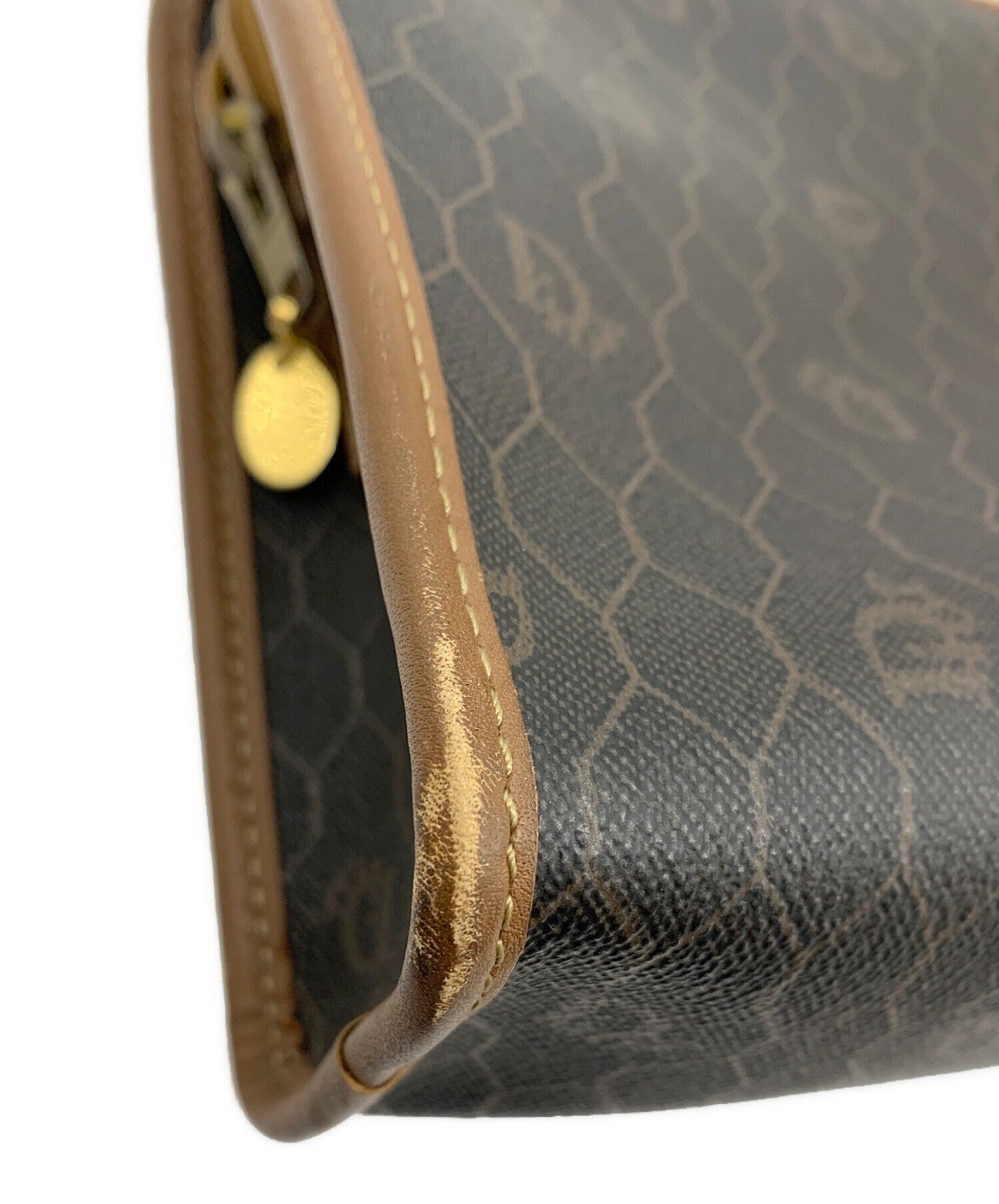Dior Honeycomb Clutch Bag Brown Canvas Leather Vintage Authentic