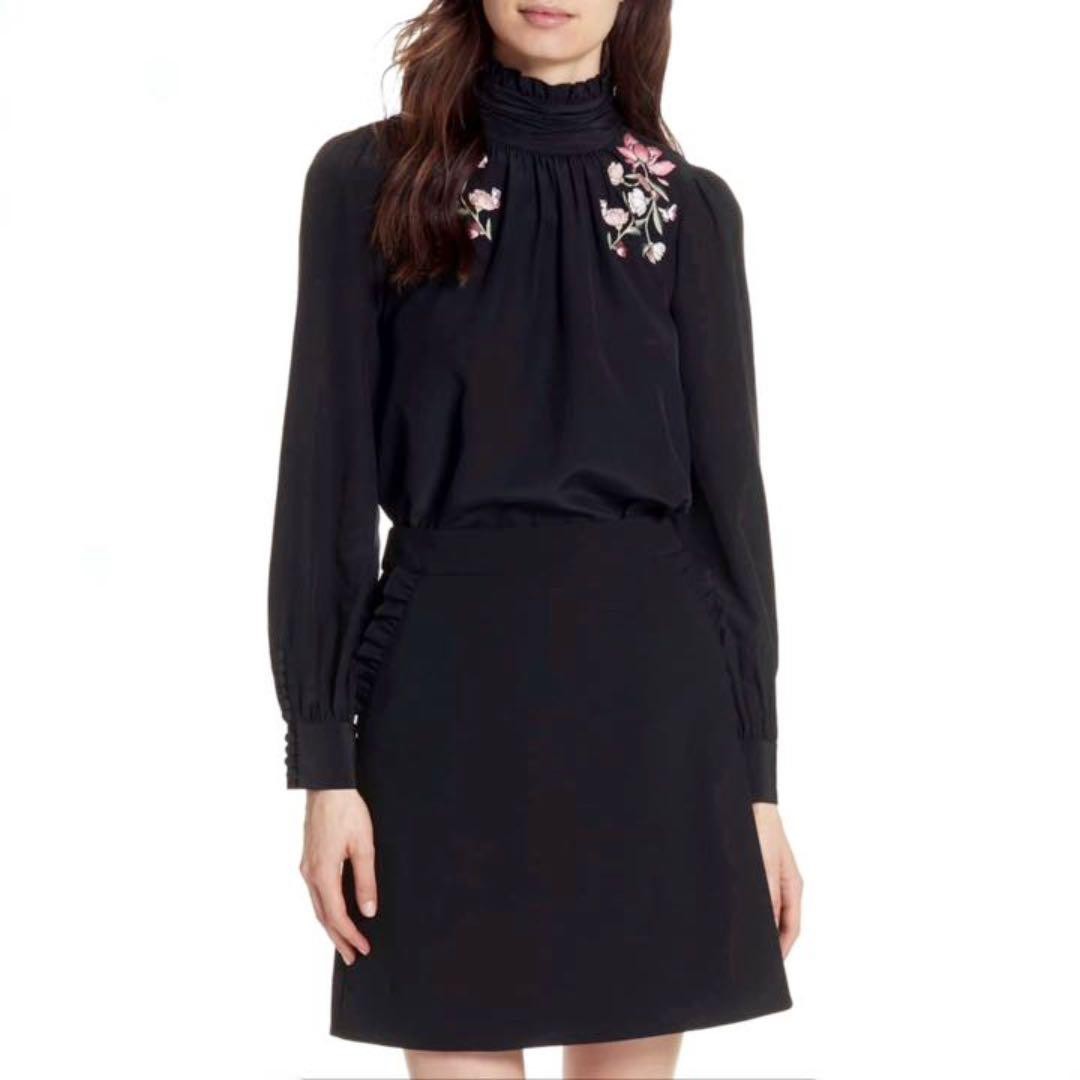 Kate Spade Floral Embroidery Ribbon Silk Blouse Kate Spade
