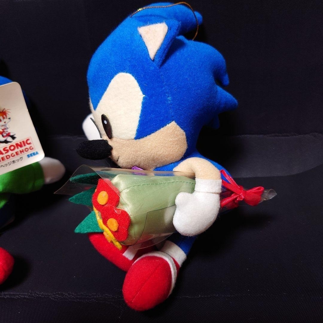 Extremely rare Sonic SEGA plush toy with Sonic and friends dressed up, flower bo