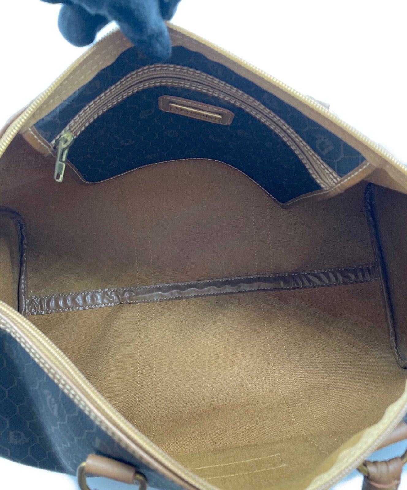 Dior Honeycomb Hand Bag Black Canvas Leather Vintage Authentic