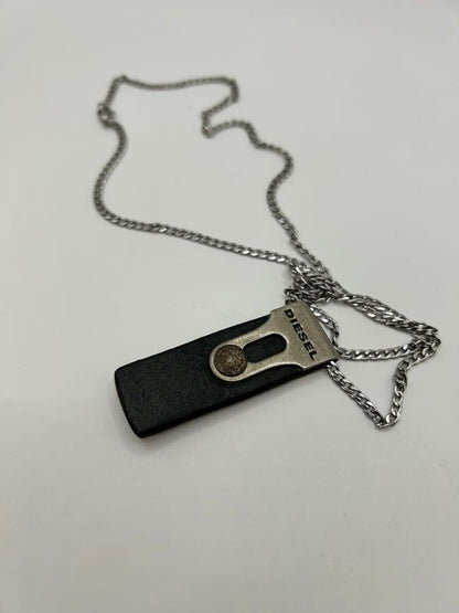 Diesel Men Leather Metal Necklace Approx.60Cm Luxury Stylish Casual Italian Used