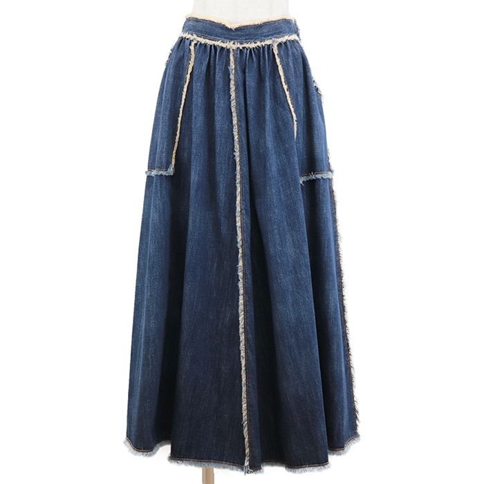 Christian Dior 100％ Cotton Cut-Off Fringe Denim Skirt Women Size 36 Indigo