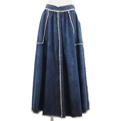 Christian Dior 100％ Cotton Cut-Off Fringe Denim Skirt Women Size 36 Indigo