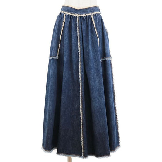 Christian Dior 100％ Cotton Cut-Off Fringe Denim Skirt Women Size 36 Indigo