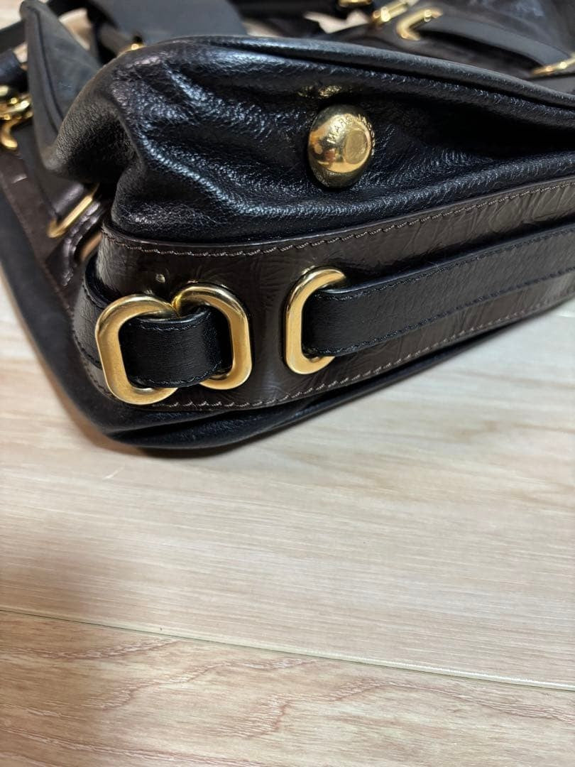 Marc Jacobs All Leather Black Shoulder Bag 2Way Handbag with Gold Hardware