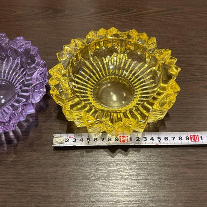 Kagami Crystal Ashtray Set Vintage Purple Yellow Small Jewelry Organizers Used