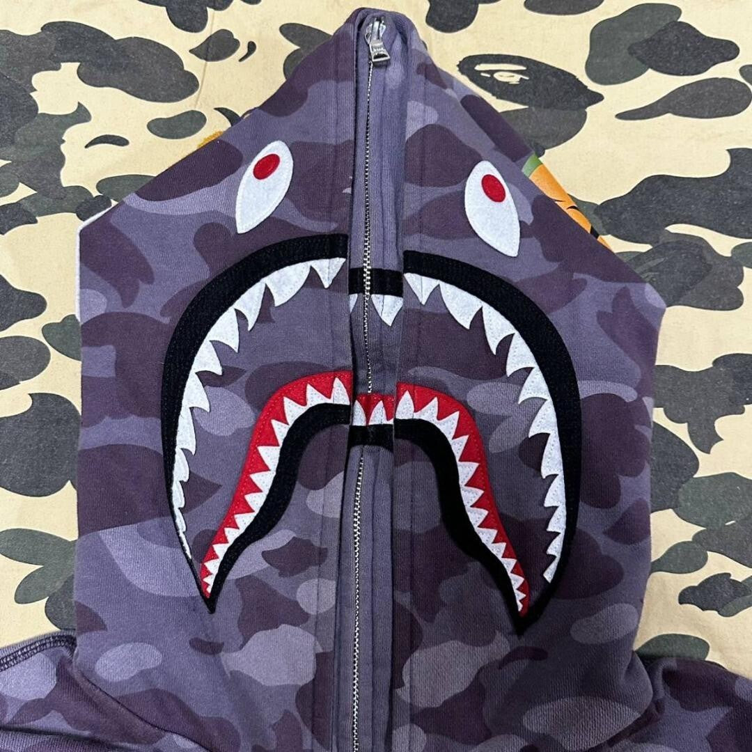 A Bathing Ape BAPE Double Shark Full Zip Hoodie Size XL Used