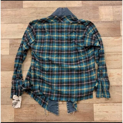 Greg Lauren Men's Kimono Blue Denim Jacket Plaid Size M GKL-10090-A w/tag New