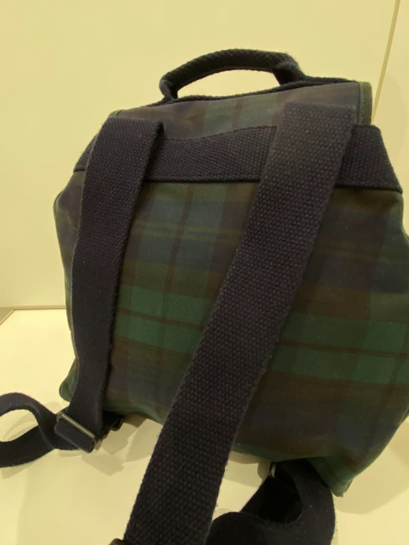 Vintage Polo Ralph Lauren Backpack Black Watch Plaid Canvas PVC 40x30x15cm