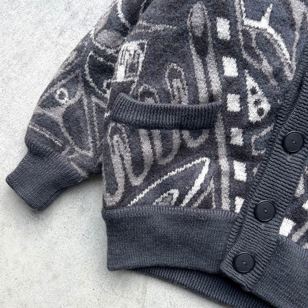 VINTAGE LONGHOUSE Thick Knit Cardigan Sweater Black L