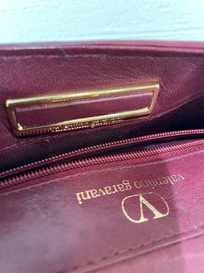 Valentino Garavani Quilted Leather Crossbody Shoulder Bag wine Luxury Auth RARE