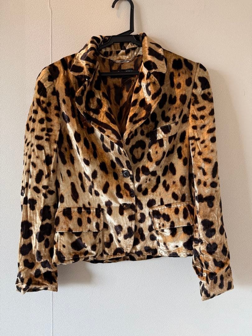 DOLCE & GABBANA Jacket Velvet Leopard Print Size 42 Beige Black