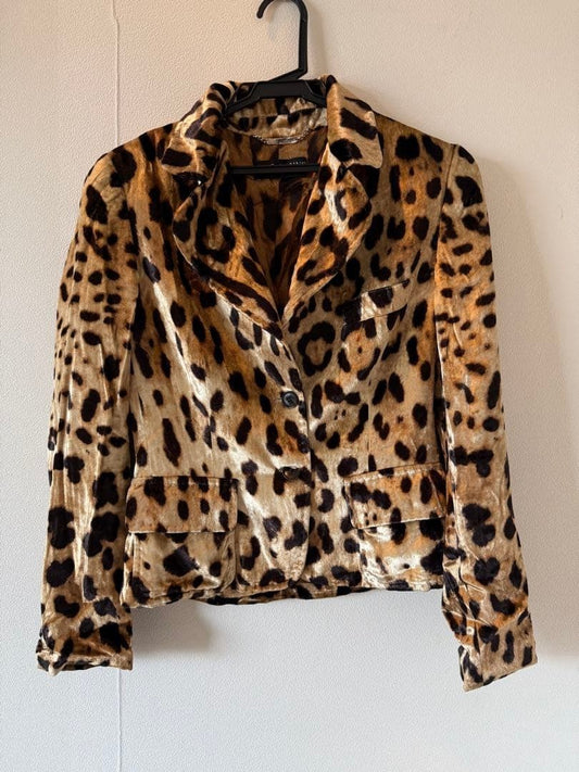 DOLCE & GABBANA Jacket Velvet Leopard Print Size 42 Beige Black