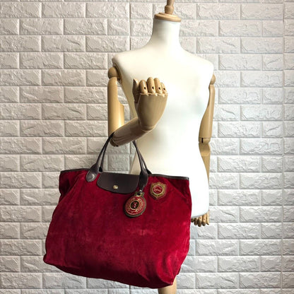 Rare Longchamp Velvet Tote Bag Bordeaux A4 Compatible 5aGood condition