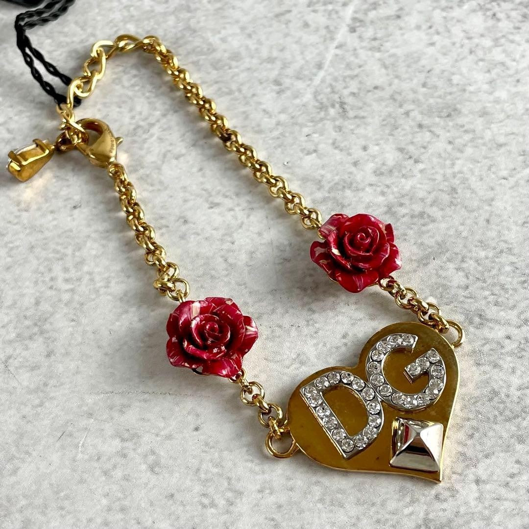 Dolce & Gabbana Flower Bracelet DG Logo Gold Tone Costume Jewelry Women's