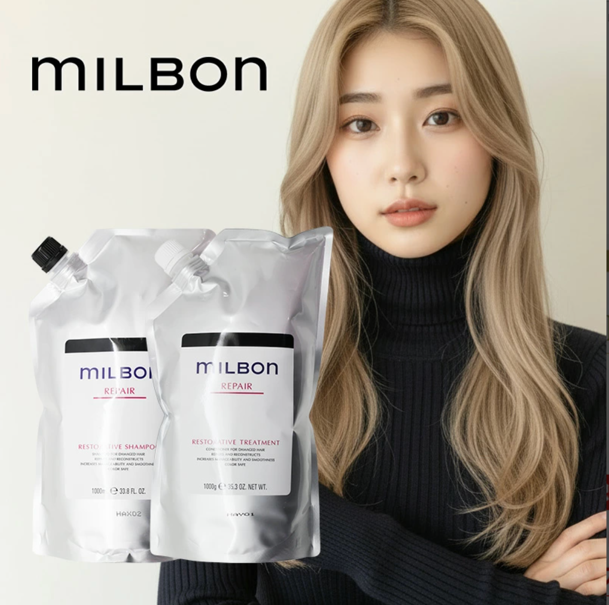 Milbon RESTORATIVE REPAIR Shampoo & Treatment 1000ml For Damage Hair 【Refill】