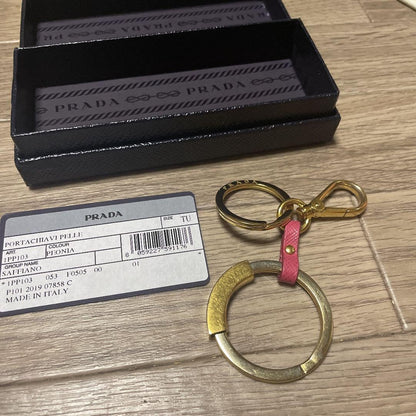 PRADA Authentic Keychain Key Ring Key Chain Bag Charm Saffiriano Metal Leather