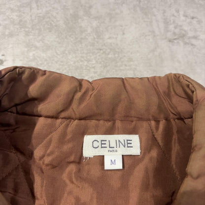 90s CELINE Quilted Vest Logo Embroidery Size M Vintage Used